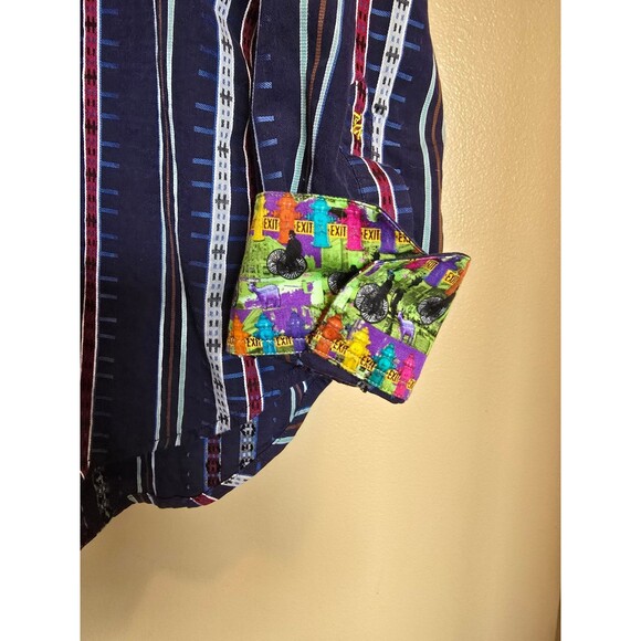 Robert Graham Navy Striped Fire Hydrant Flip Cuffs button down shirt men's XL - Picture 3 of 12